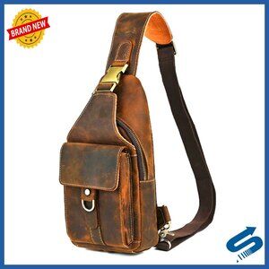Genuine Leather Hiking Daypack Crossbody Chest Bag Travel Outdoor